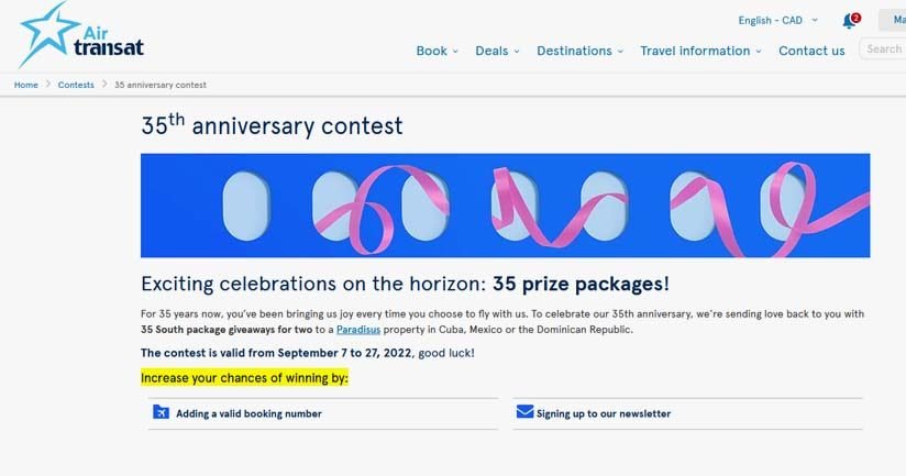 35th anniversary Contest by Air Transat