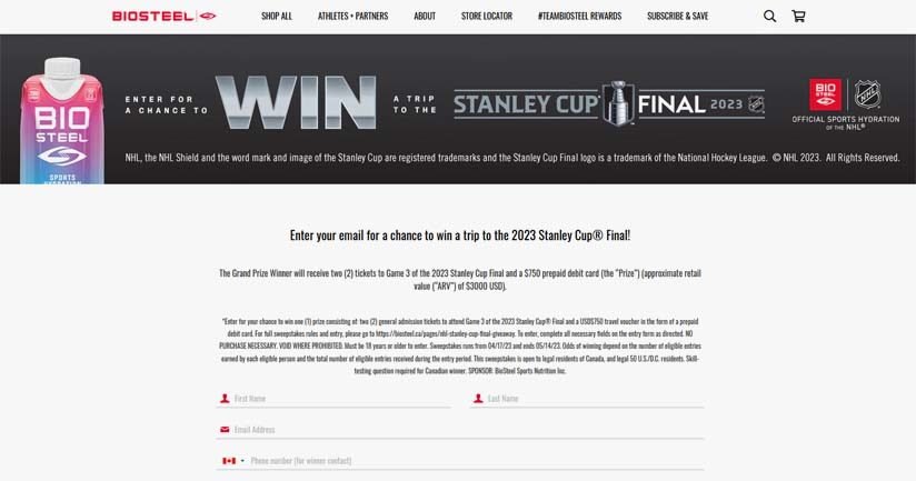 NHL Stanley Cup Final Giveaway by BioSteel