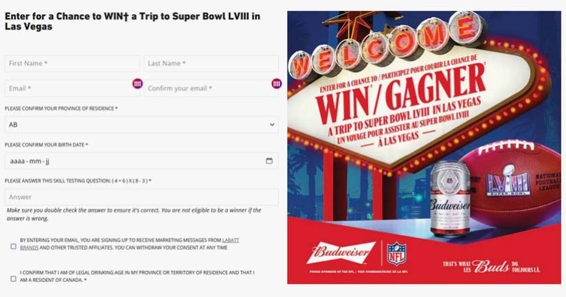 NFL Super Bowl Trip Giveaway by Budweiser